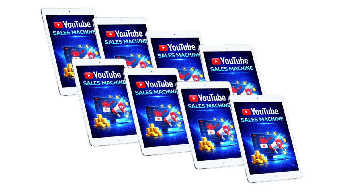 YouTube Sales Machine program shown on tablet screens
